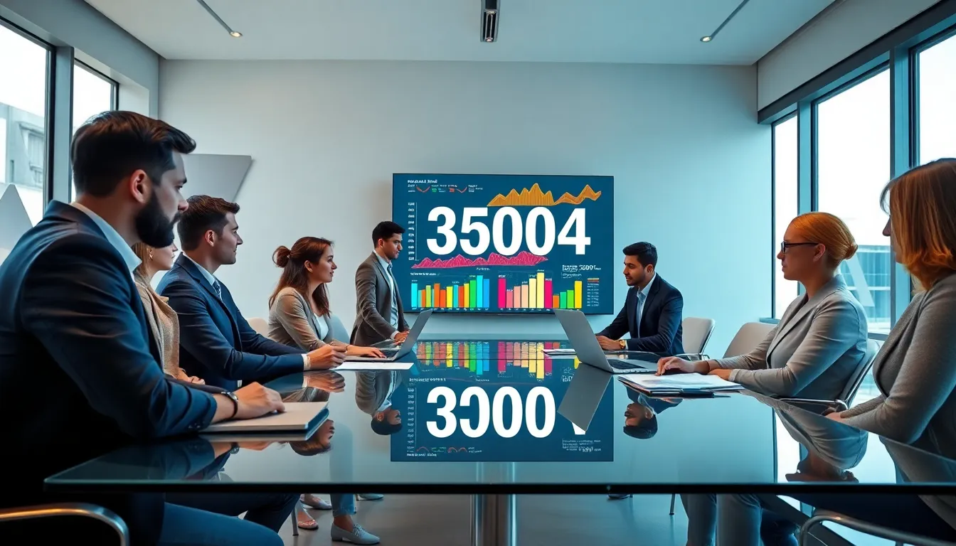 professionals analyzing data trends in a modern office.